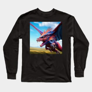 Blue, Red and Purple Spikey Dragon with Wings Long Sleeve T-Shirt